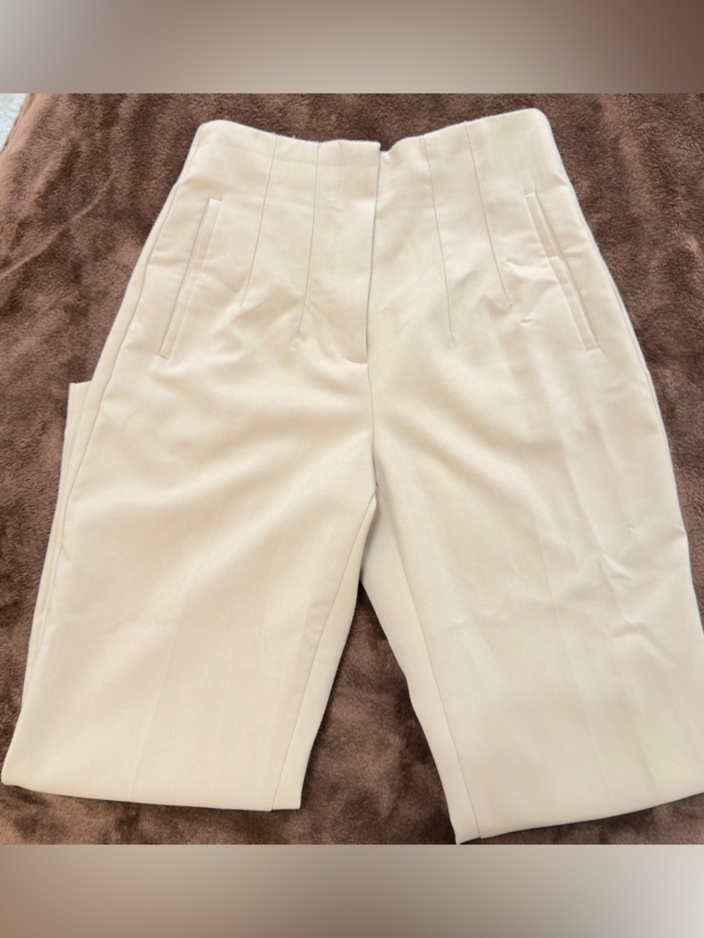 Zara Cream High-Waist Tailored Pants